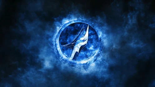 Blue energy emblem with stylized metallic bird icon.