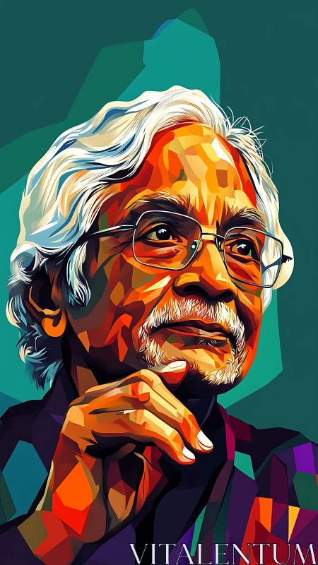 Elderly man portrait in polygonal vector illustration profile