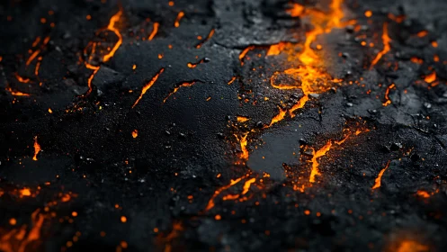 Molten pathways carved through volcanic darkness with ember trails.