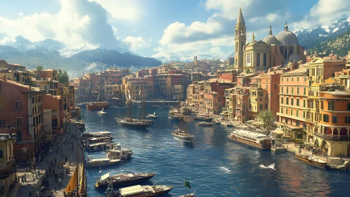 Mediterranean harbor city with boats and hillside architecture.