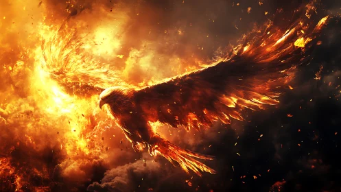 Majestic fiery phoenix soaring in dramatic fantasy art style.