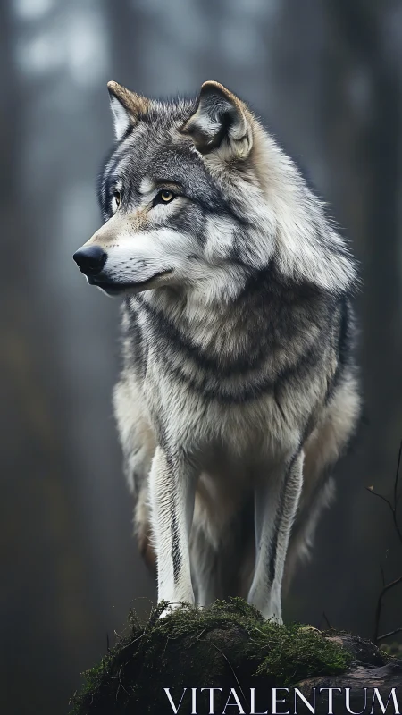 Lone gray wolf rendered with high-clarity photorealistic detail
