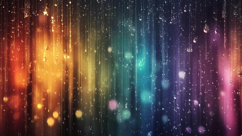 Colorful Abstract Rainfall with Bokeh Effects in Digital Art Style.