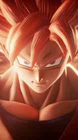 Stylized 3D render of spiky haired anime fighter figure.