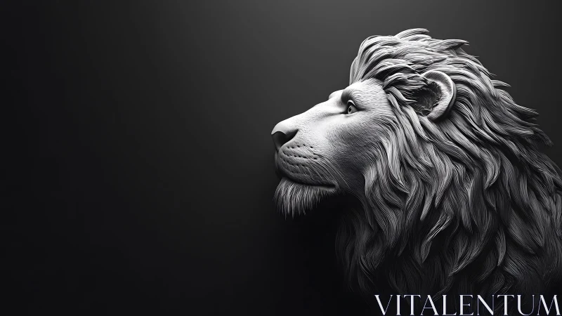 Majestic Lion Profile in Black and White Digital Art Style.