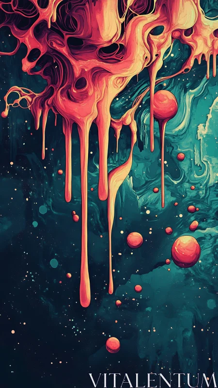 Dripping abstract coral forms over dark teal space field.