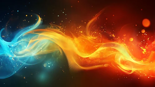 Blue and Orange Energy Wave Flow Against Dark Background