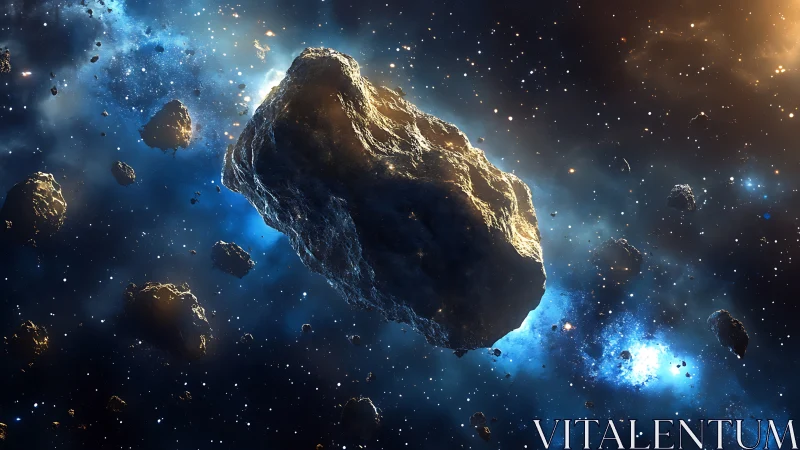 Massive rocky asteroid drifting in dense star filled space.