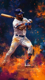 Explosive baseball batter swings through a burst of vivid color
