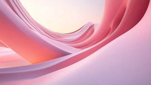 Curved translucent pink polymer ribbons in soft sunrise light