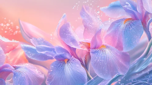 Iris Flowers with Crystalline Water Droplets in Gradient Illumination
