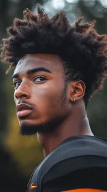 Side-lit athletic portrait captures intense upward gaze in profile