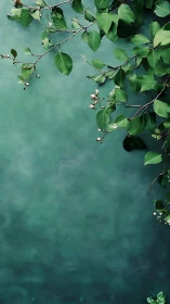 Green foliage frames a tranquil textured teal background space