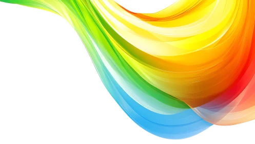 Curved multicolor gradient ribbons on white background.