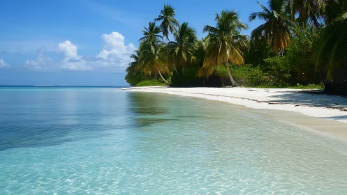 Tropical Paradise Beach with Pristine Waters and Palm Trees