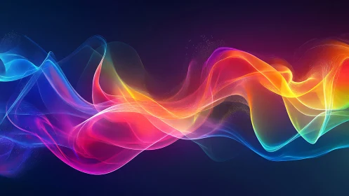 Chromatic light waves flowing across deep indigo void.