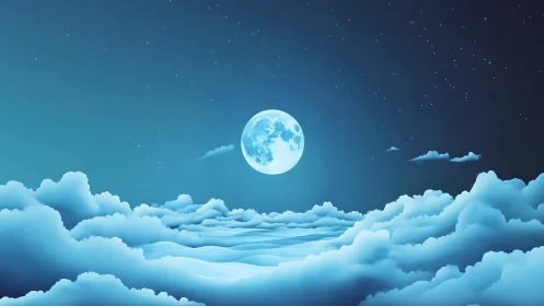 Moonlit cloud ocean cradling a luminous midnight world.