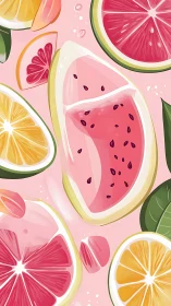 Sunlit slices of summer fruit in playful pink swirl.