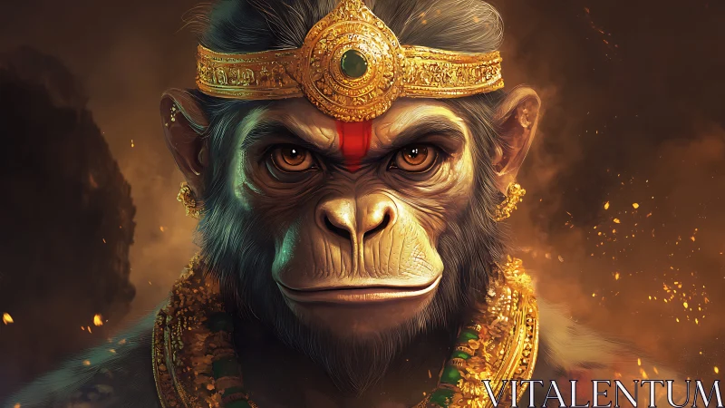 Divine simian warrior portrait in gilded ceremonial regalia.