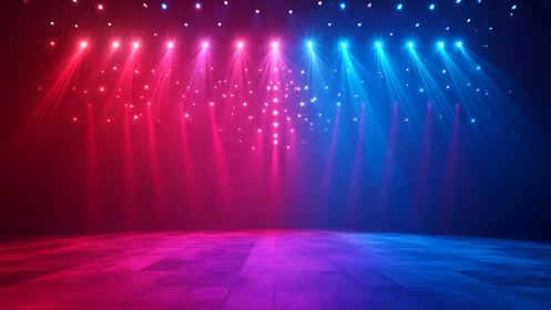 Bicolor stage wash under red and blue moving head beams.