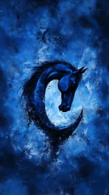 Midnight crescent steed carved from stormswept sapphire skies.