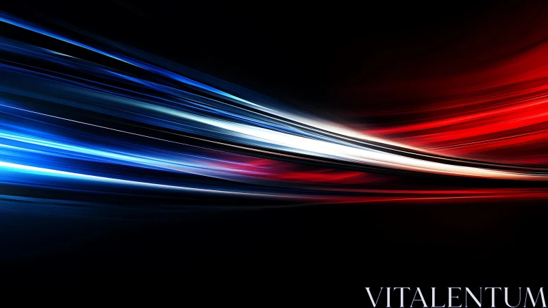 Dynamic blue and red light streaks on black abstract background.