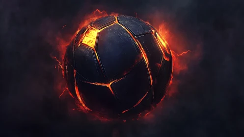 Molten segmented sphere is depicted in dark smoky space