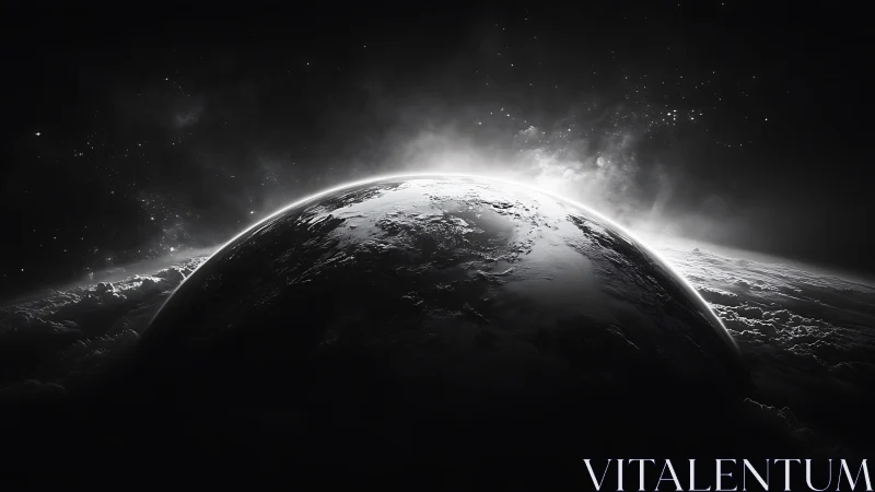 Backlit planetary horizon rendered with high contrast volumetric light