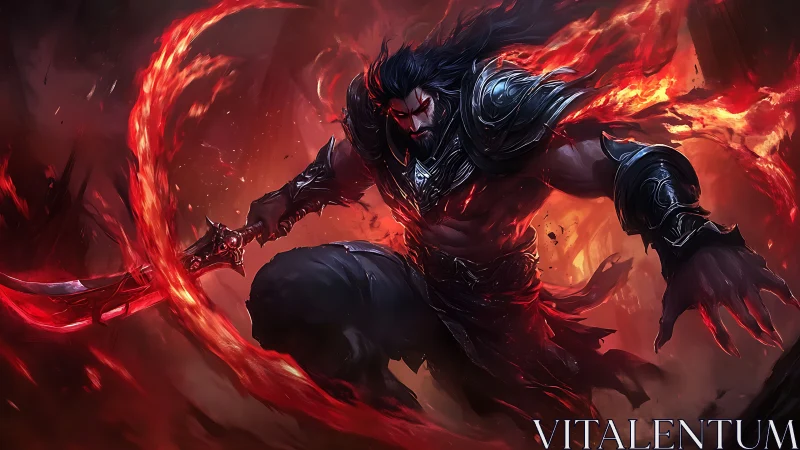 Fiery armored warrior wielding a glowing crimson blade.