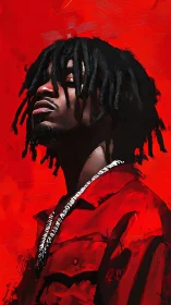 Crimson reverie portrait bathed in fierce electric light.