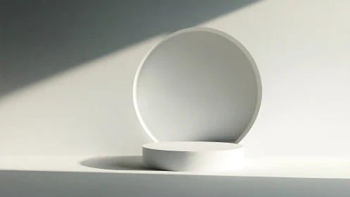 Minimalist white circular podium in angled studio light.