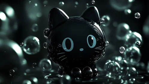 Liquid Shadow Cat Awakens Within Crystalline Bubble Dance