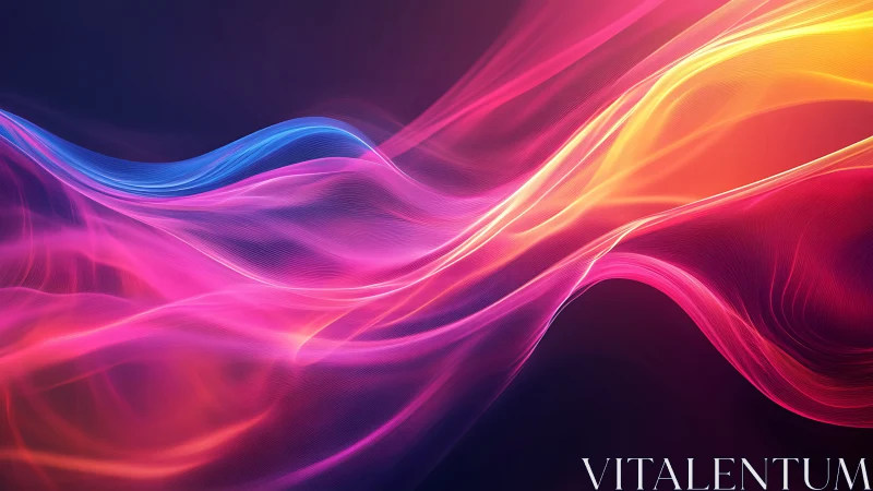 Vibrant neon light waves on dark gradient background.