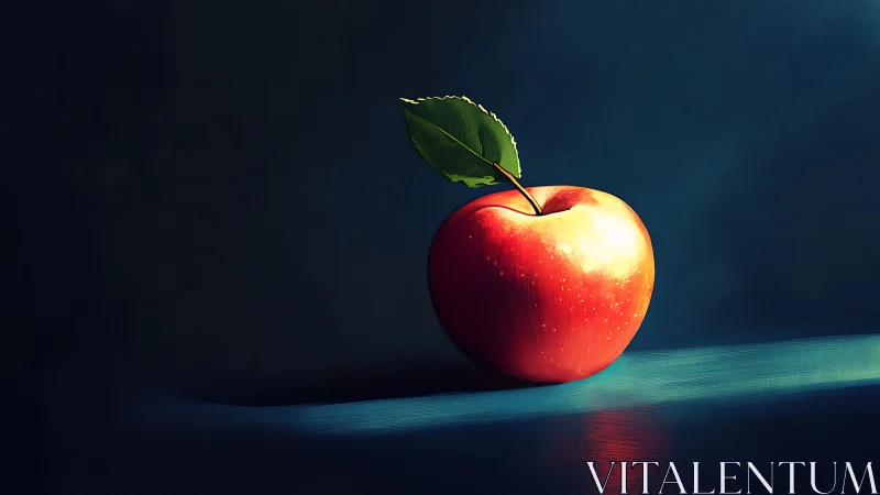 Gleaming red apple resting in gentle painterly light.