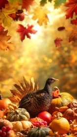 Turkey sentinel in golden-hazed harvest wonderland tableau.