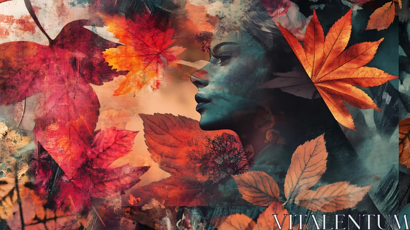 Autumn leaves frame a contemplative female profile in dreamlike hues