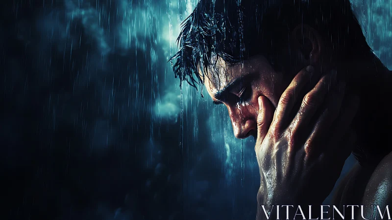 Rain-soaked reflection cradles a storm of quiet sorrow.