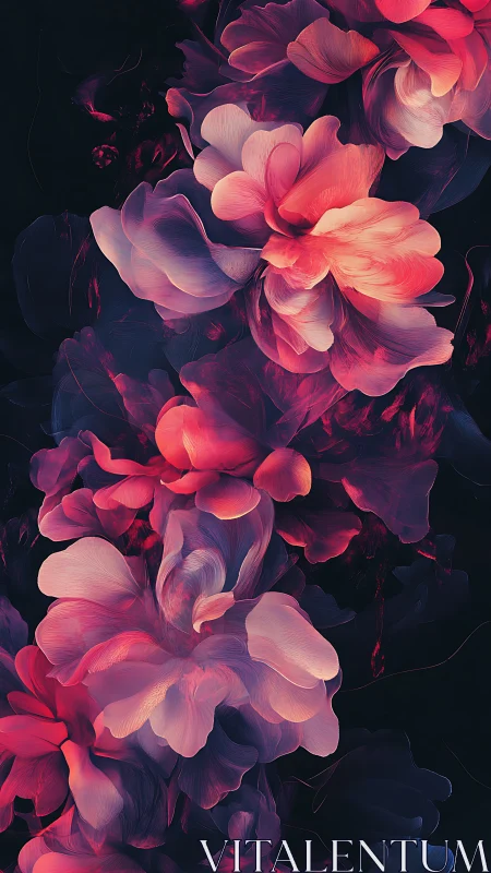 Luminescent petal currents in velvety nocturnal bloom.