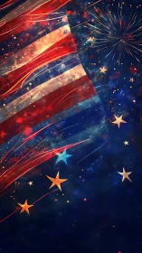 Spectral American banner with ballistic starfield fireworks.