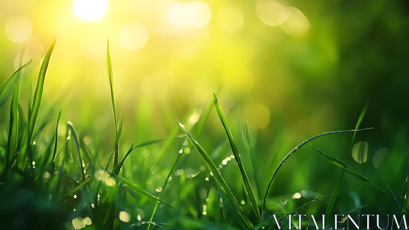 Sunlit grass blades occupy foreground under diffused light