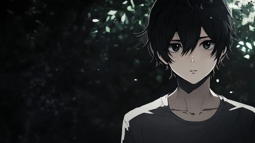 Forest shadows quietly crown the solemn anime wanderer