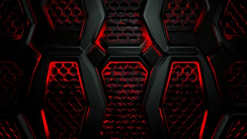 Cyberpunk hexagonal armor grid with red backlit honeycomb surfaces.