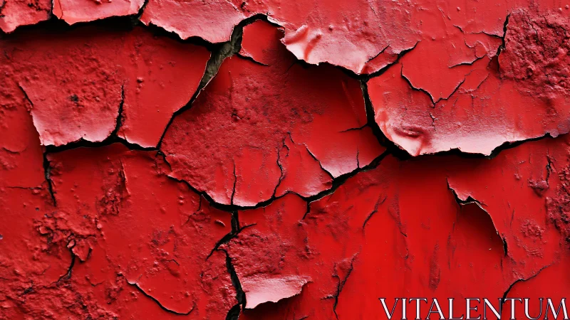 Close-up of Cracked Red Paint Texture on Rough Surface.
