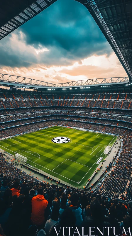 Packed football stadium before major evening kickoff.