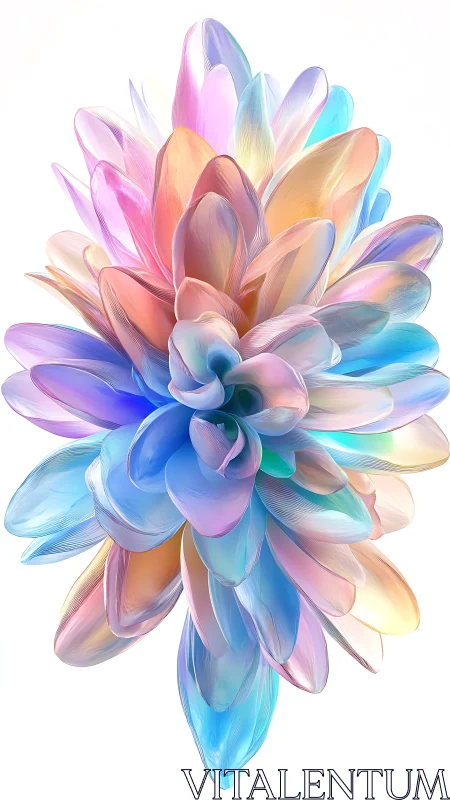 Digital painting of iridescent abstract floral petal structure.