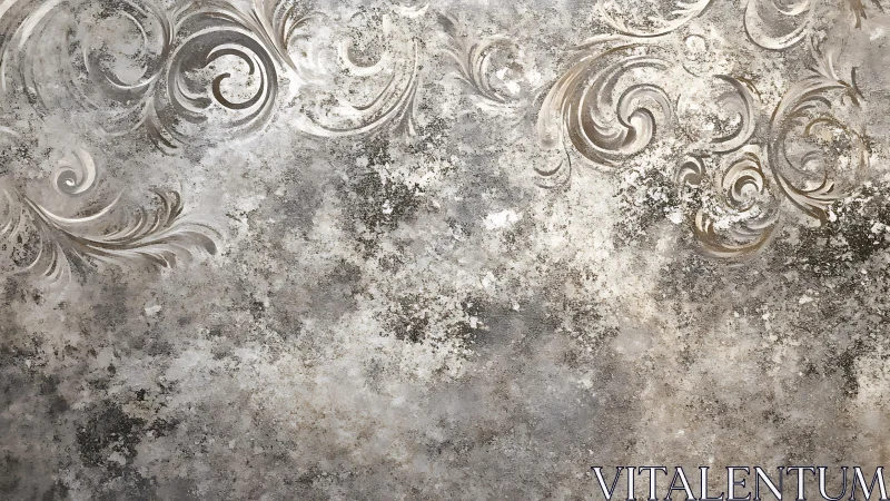 Elegant vintage wall texture with ornate swirls and distressed finish.