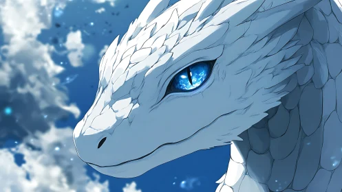 White dragon portrait showcases crystalline sapphire eye detail