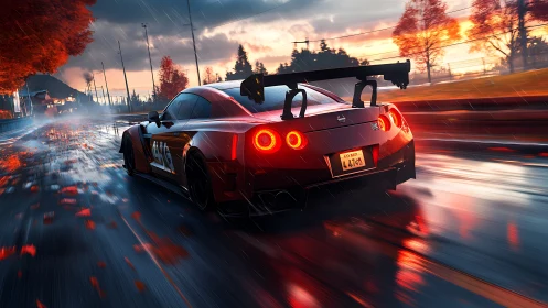 Streetlit storm of speed lets crimson racer carve rain rails