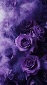 Violet rose macro array in diffused atmospheric haze field.