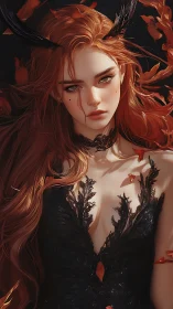 Autumn antlered enchantress framed in ember-lit leaves.